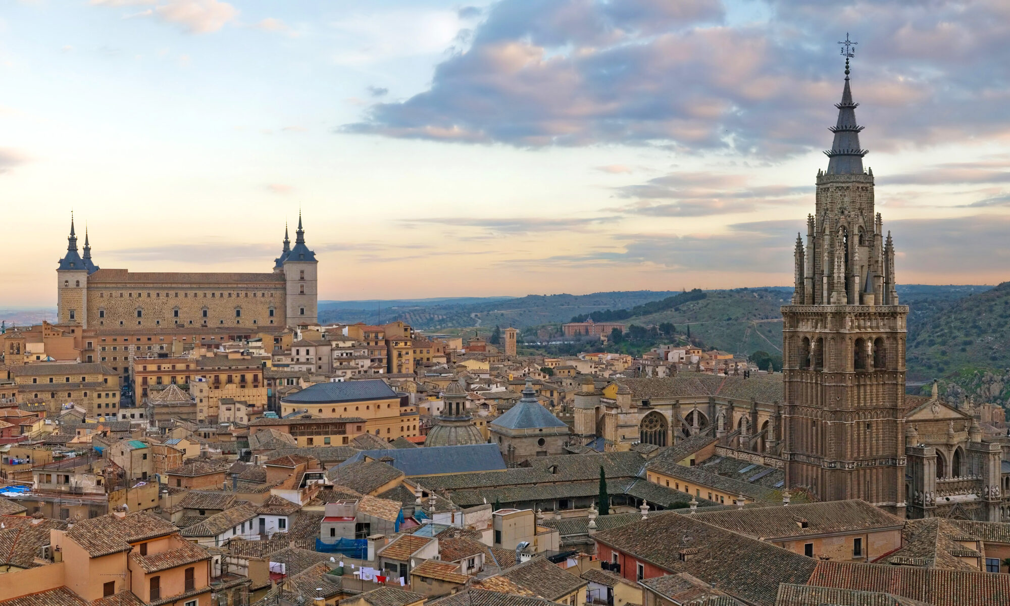 Historic skyline of Toledo Spain above the Tagus river