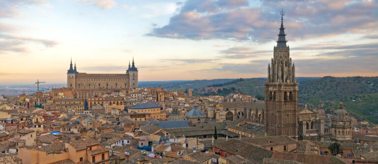 Historic skyline of Toledo Spain above the Tagus river