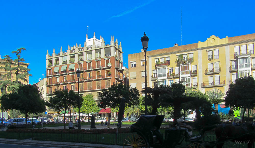Colorful historic buildings in the old town of Valencia Spain