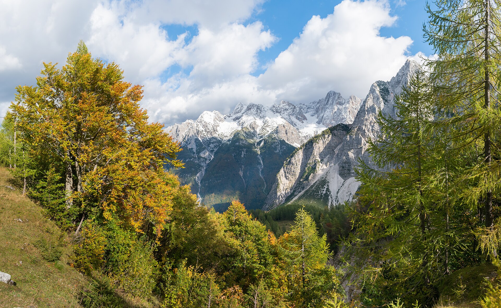 View of the Julian Alps from the Vrsic Pass road in Slovenia