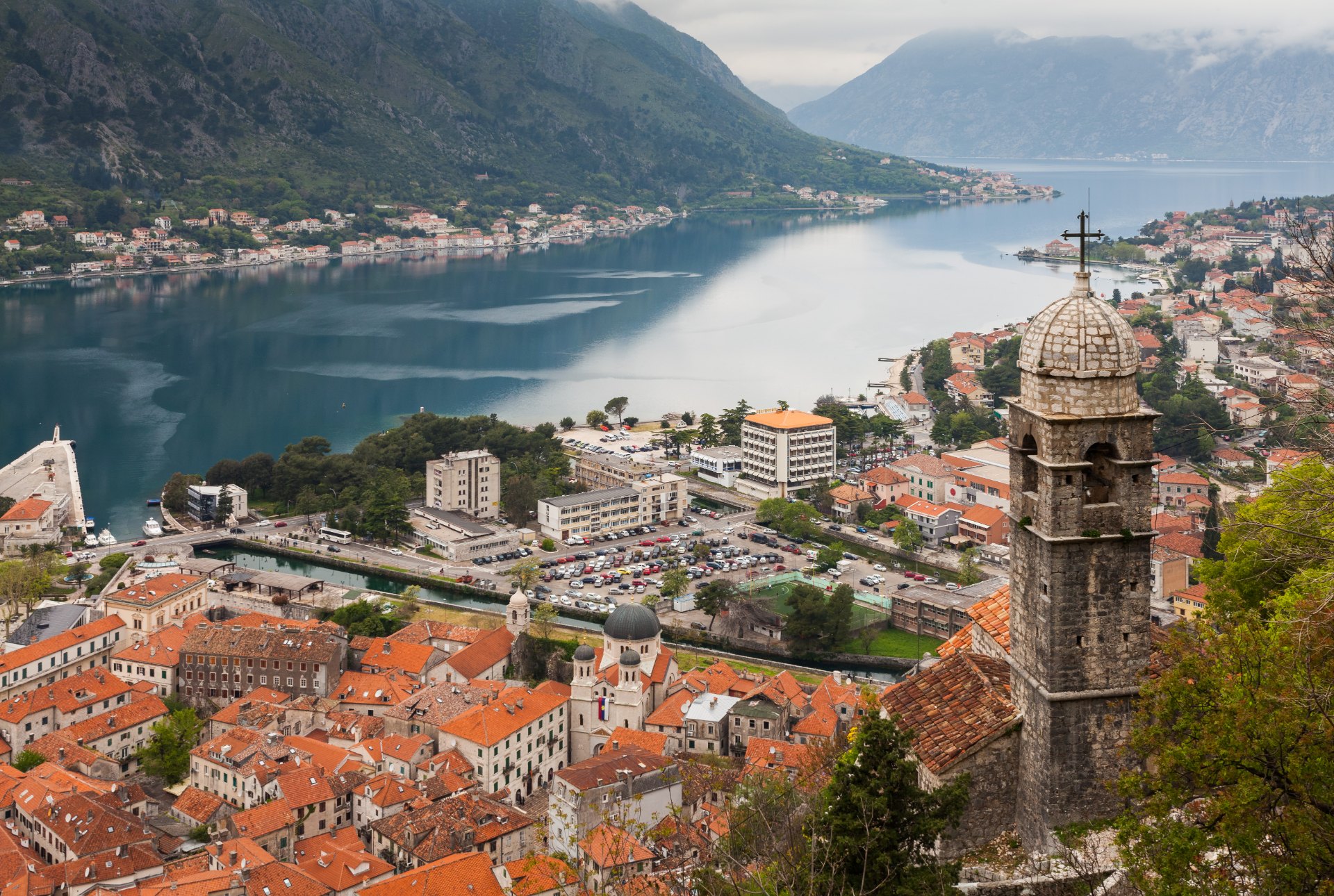 View over the Bay of Kotor from the fortress path above the old town in Montenegro