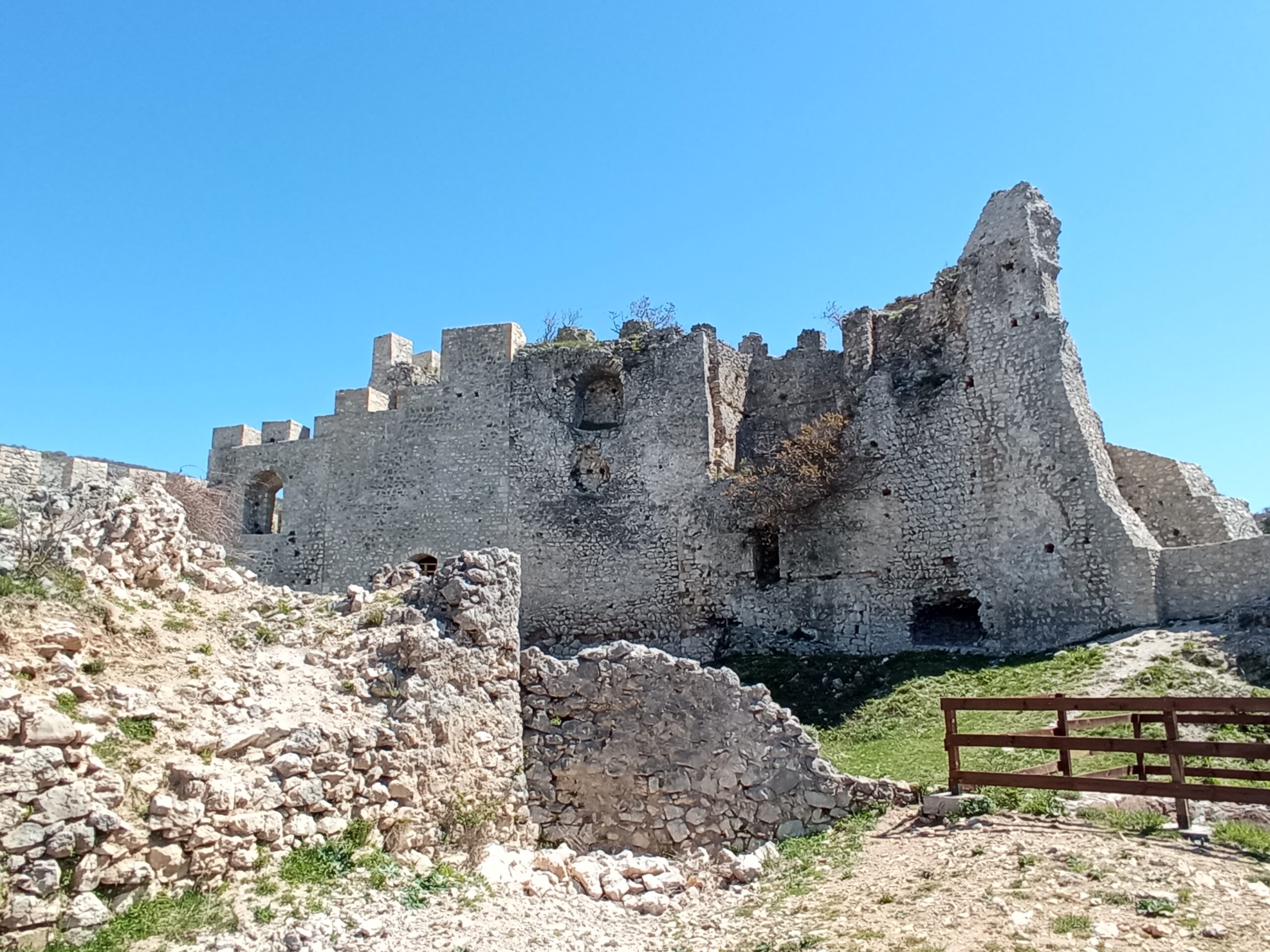 Medieval stone walls of Stjepan grad fortress on the ridge above Blagaj