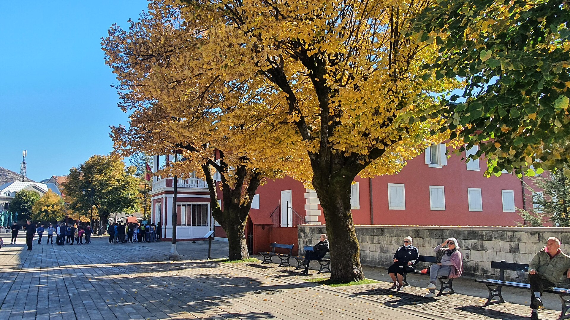 Historic buildings along a street in Cetinje, the old royal capital of Montenegro