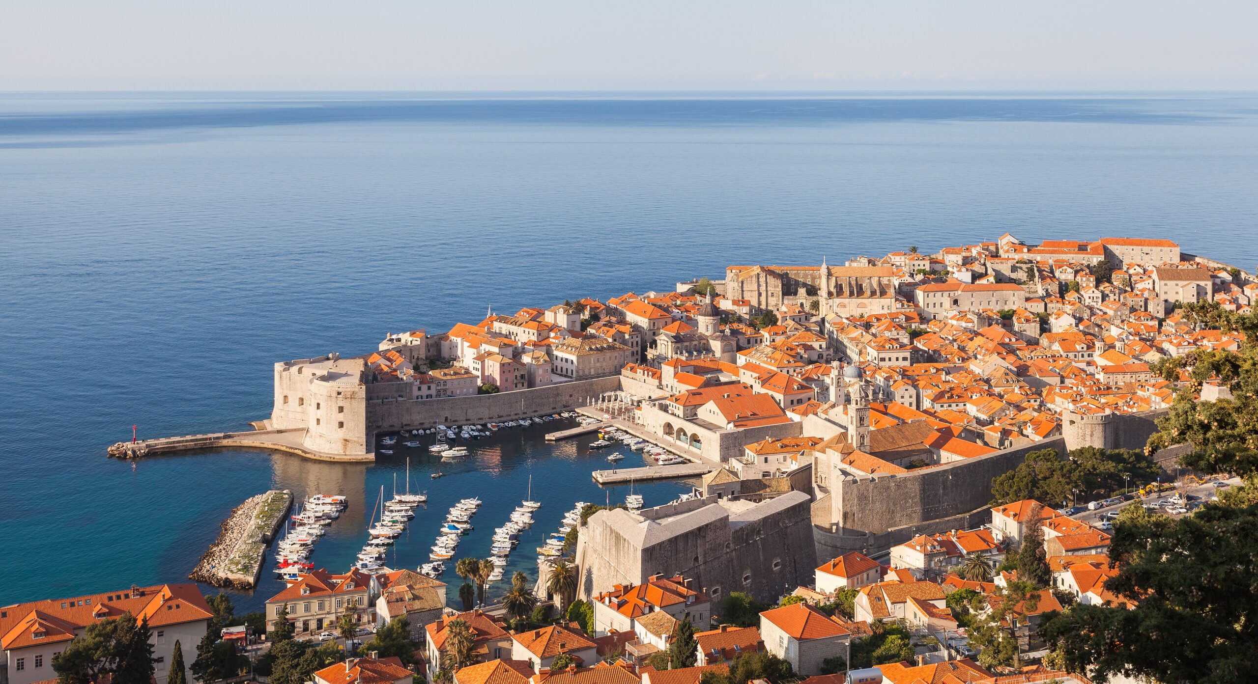 The terracotta rooftops and sea walls of Dubrovnik old town on the Croatian coast