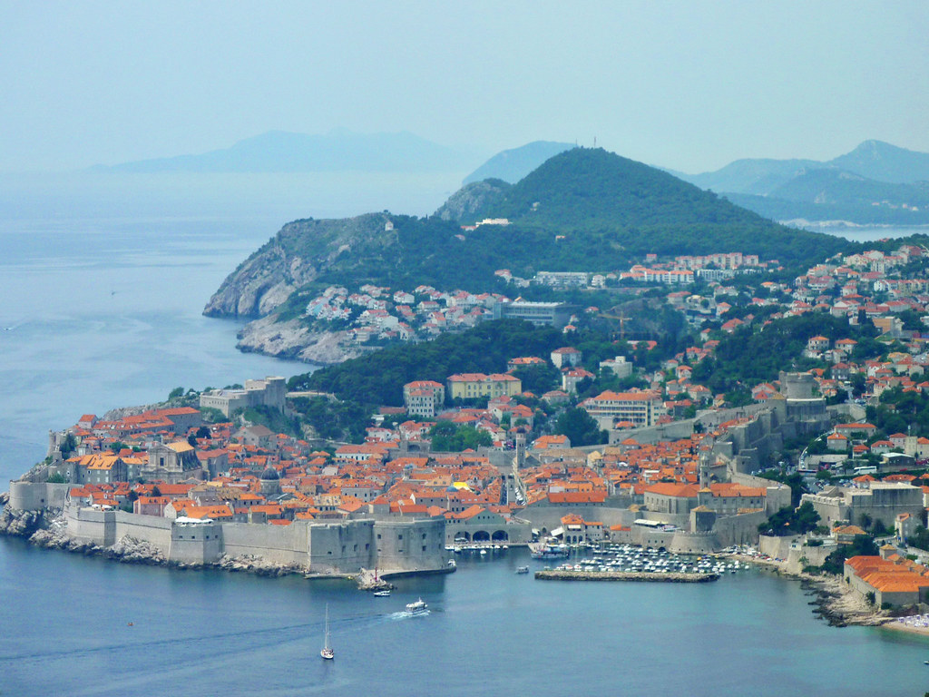 Terracotta rooftops and medieval walls of Dubrovnik old town on the Adriatic coast of Croatia