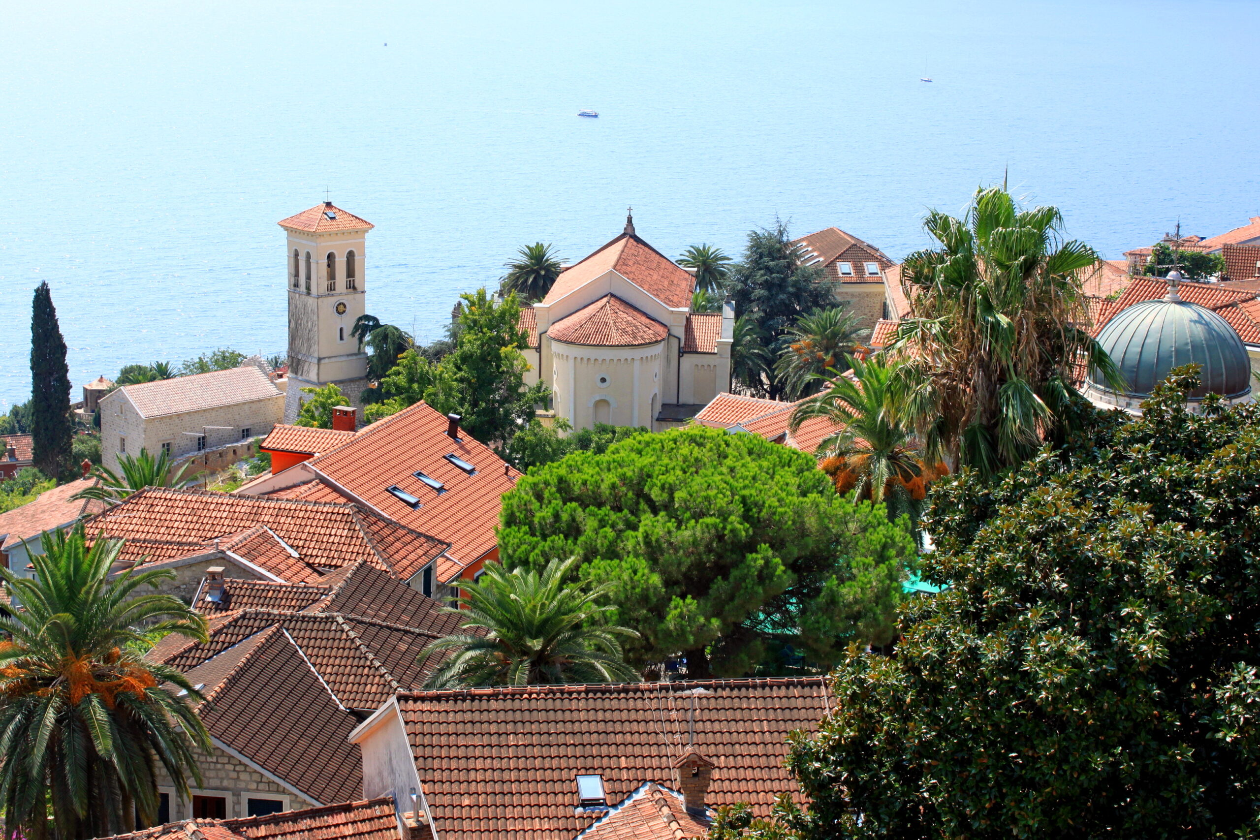 Red rooftops of Herceg Novi and the Bay of Kotor seen from the walls of the Kanli Kula fortress