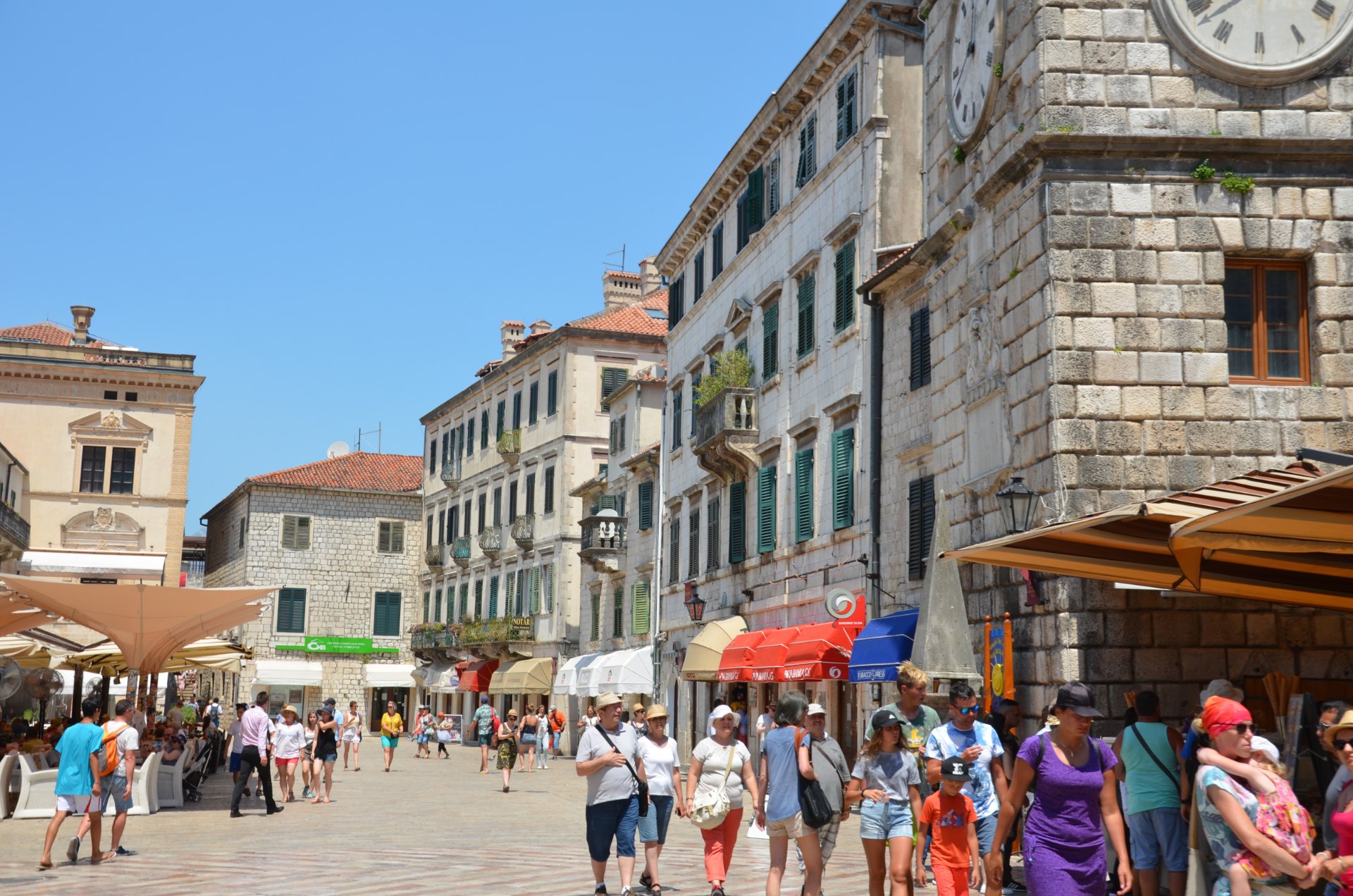 Stone streets and terracotta rooftops inside the walled old town of Kotor, Montenegro