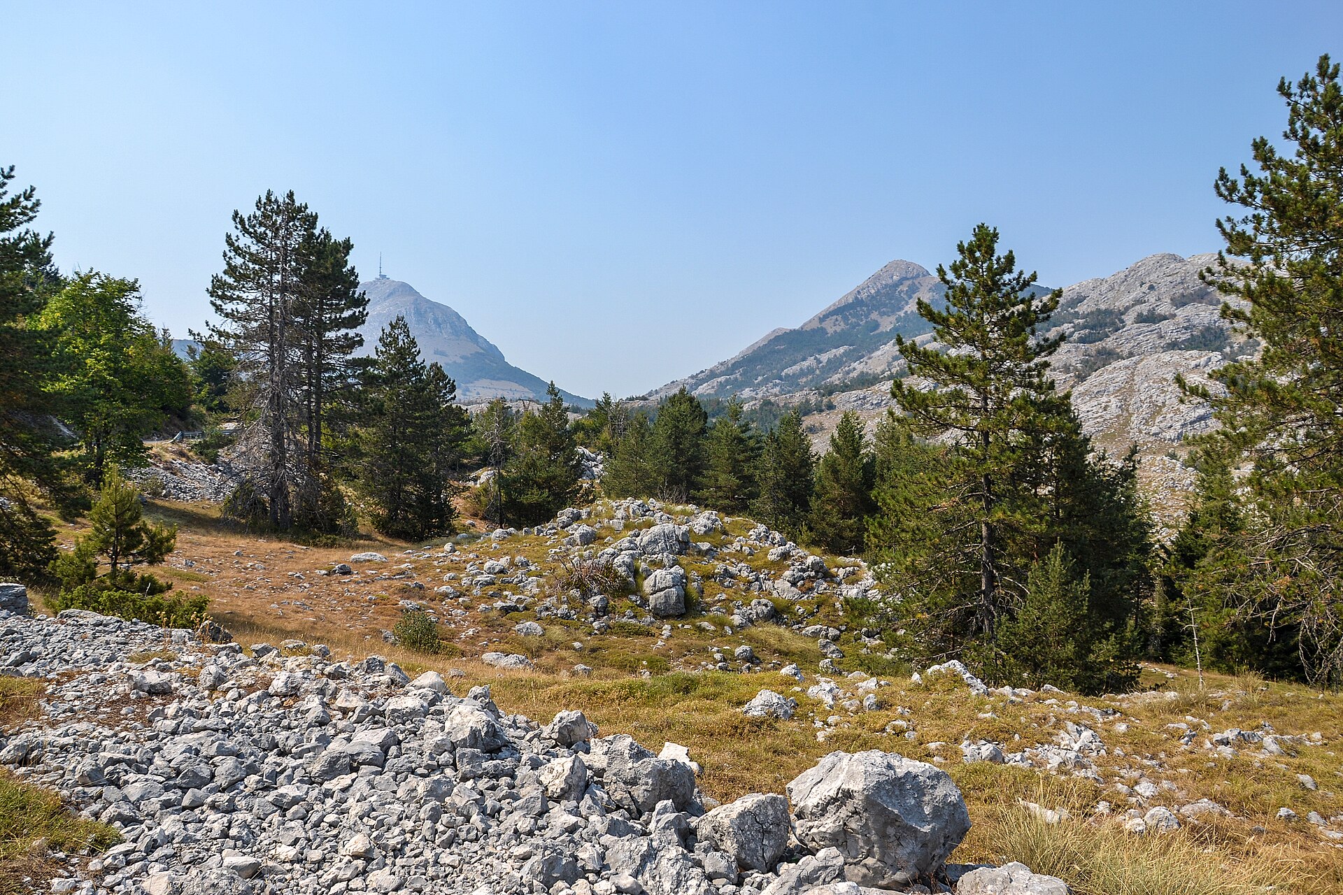 Rolling green ridges of Lovcen National Park above the Montenegrin coast