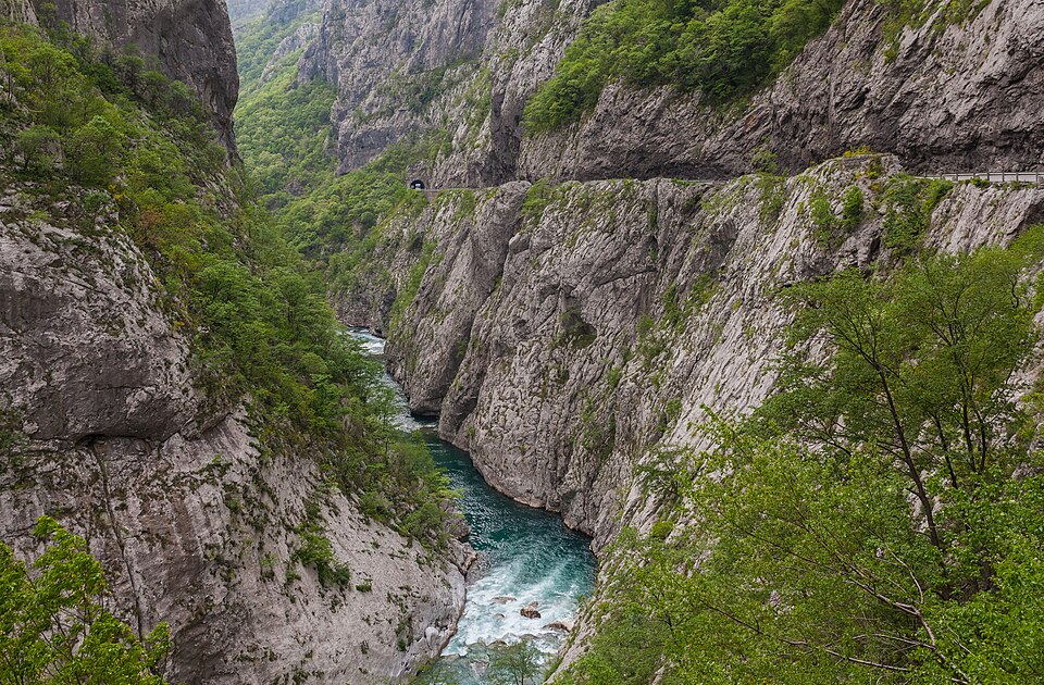 The Moraca river running through its canyon north of Podgorica, Montenegro