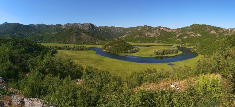 The horseshoe bend of the Crnojevica river seen from the Pavlova Strana viewpoint above Lake Skadar