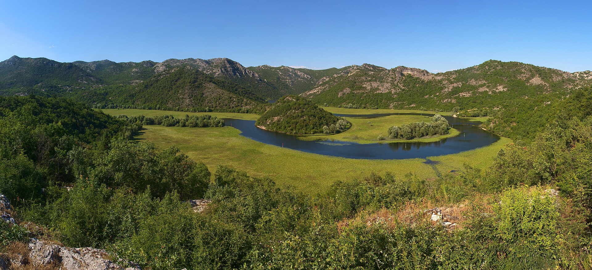 The horseshoe bend of the Crnojevica river seen from the Pavlova Strana viewpoint above Lake Skadar