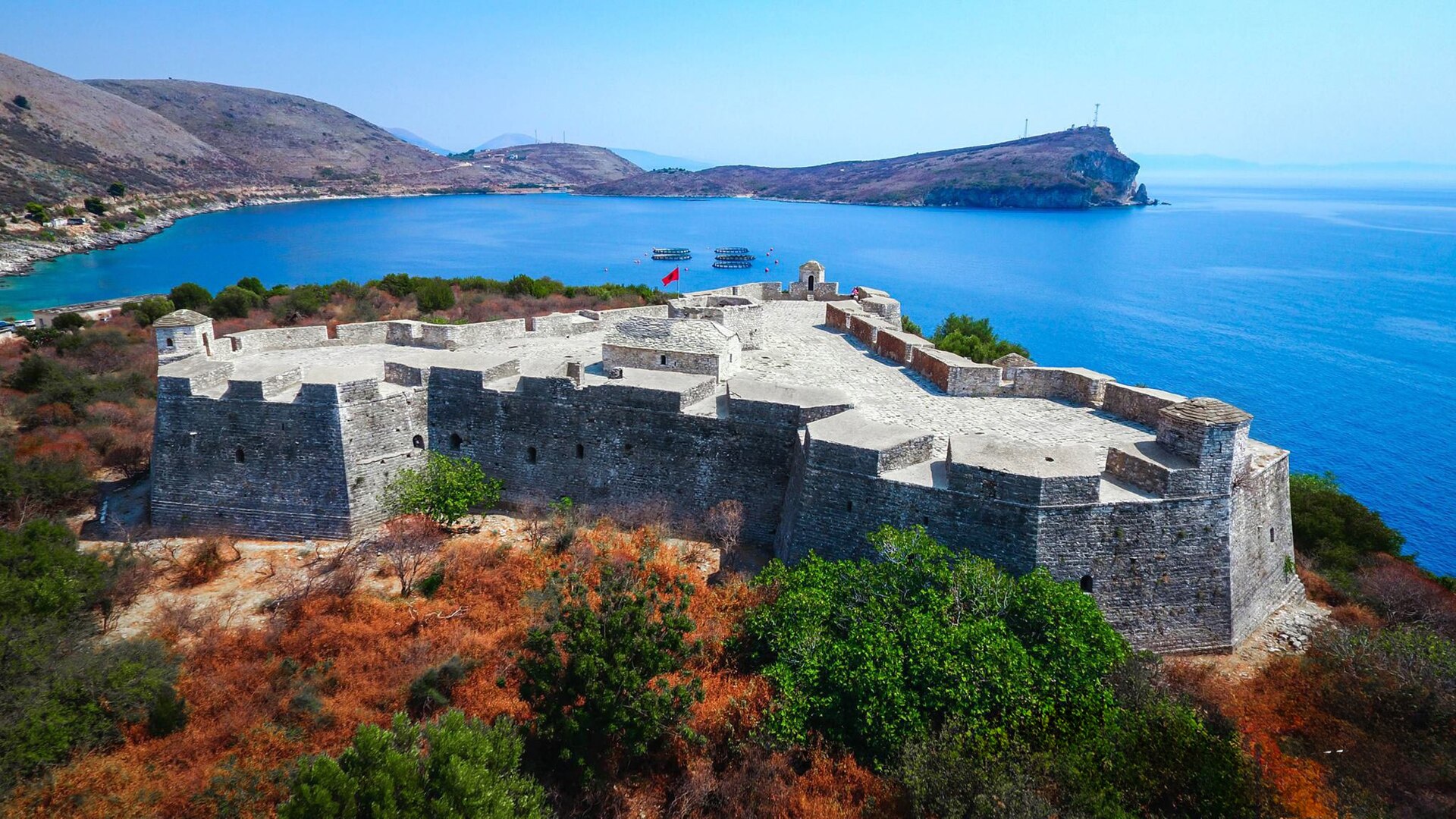 Ali Pasha fortress on its peninsula at Porto Palermo on the Albanian Riviera coastal road