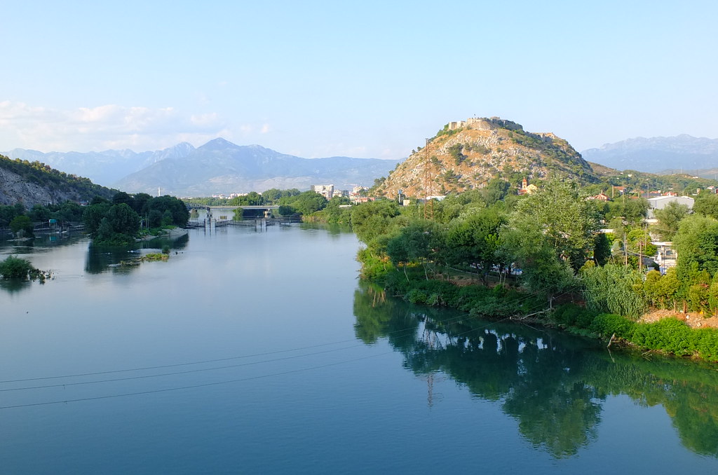 Rozafa hill rising above the Buna River near Shkoder in northern Albania