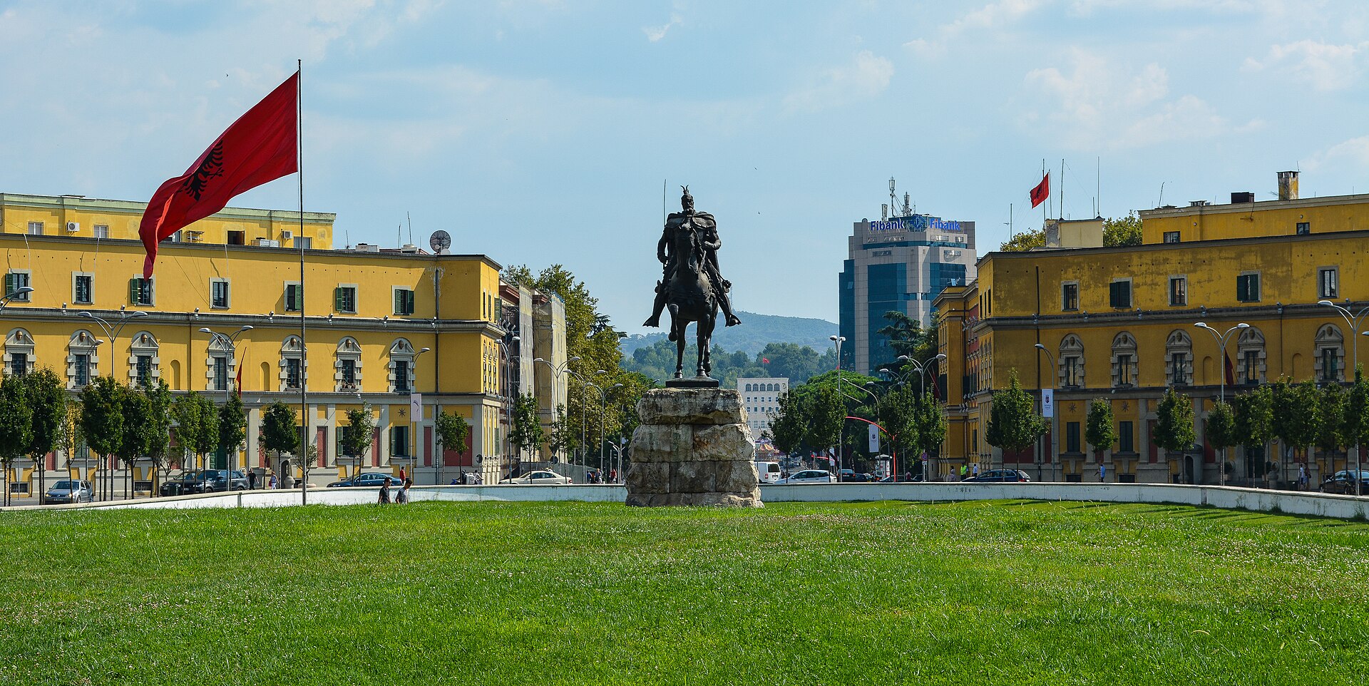 Skanderbeg Square and the Et hem Bey Mosque in central Tirana, Albania