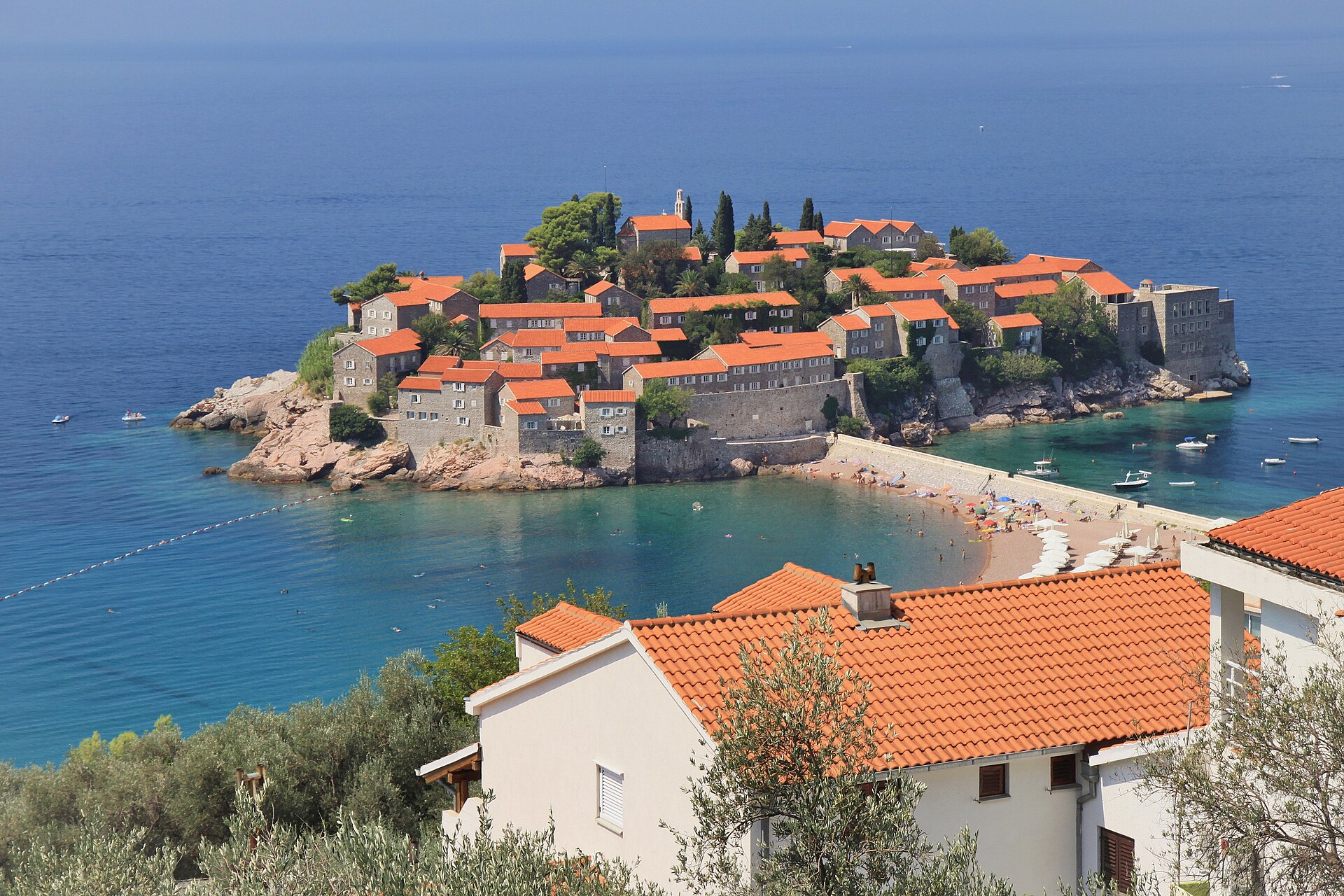 Sveti Stefan island seen along the Adriatic coastline south of Budva