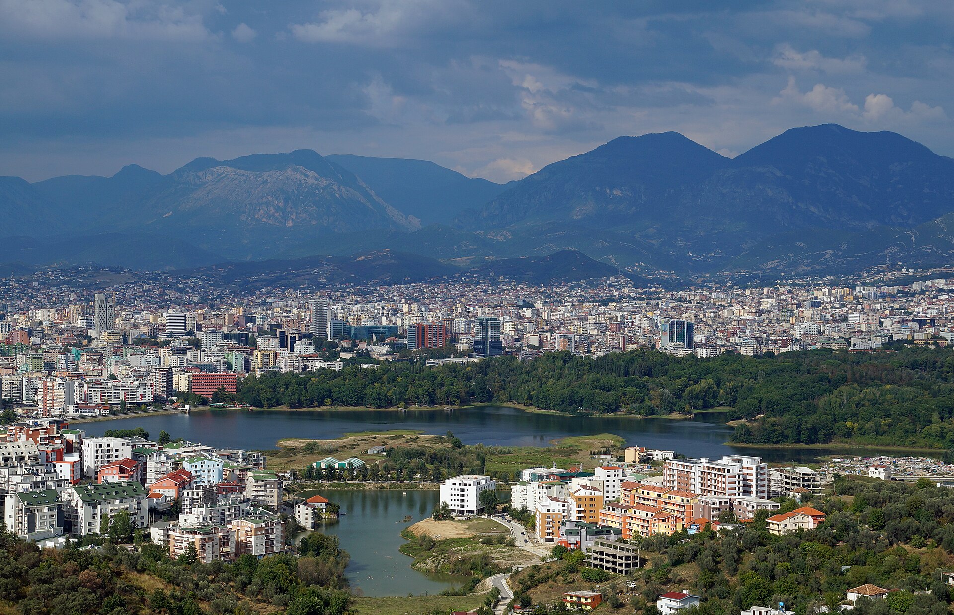 View over Tirana city and the surrounding mountains, one of the safest capitals in Europe