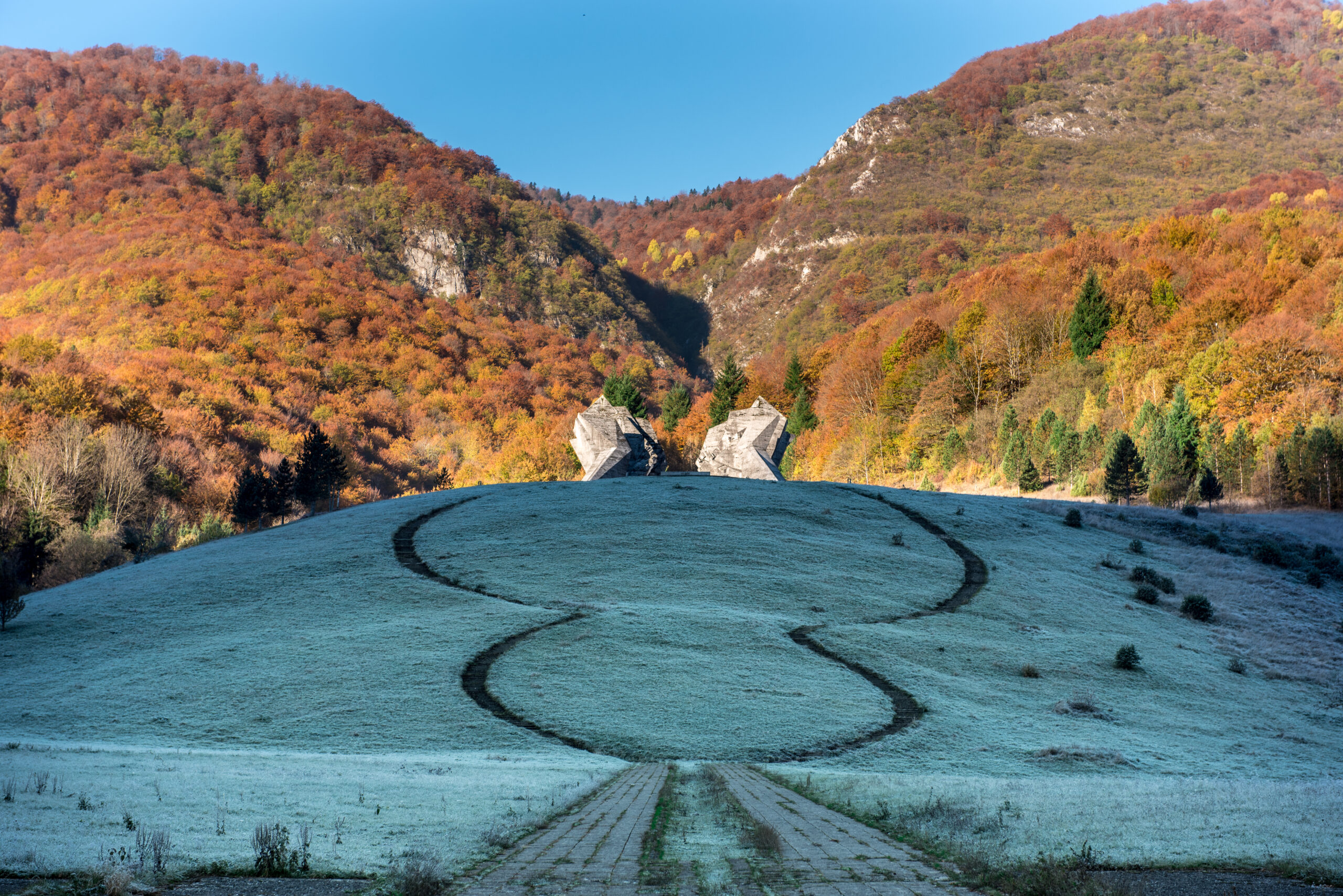 The concrete wings of the Sutjeska battle memorial at Tjentiste