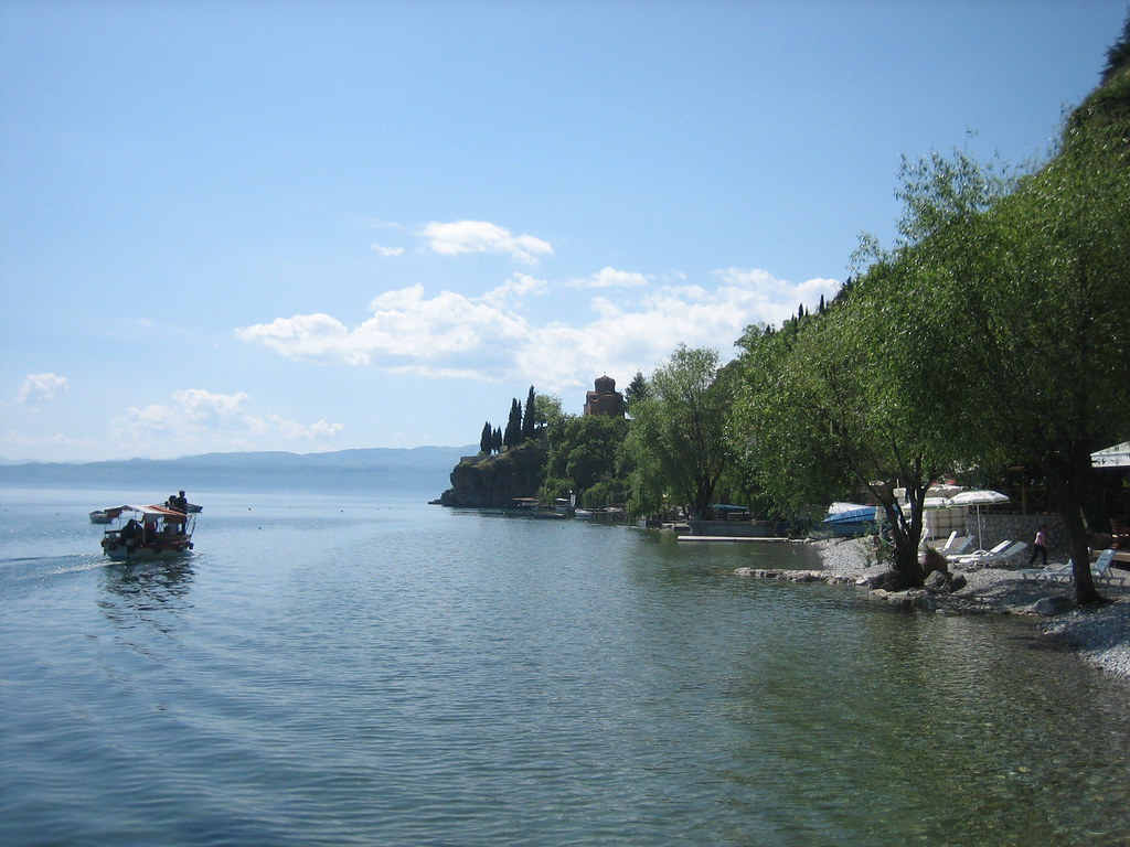 Calm blue water of Lake Ohrid, North Macedonia