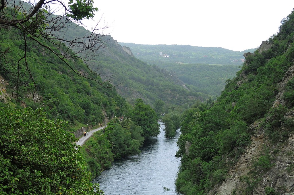 Treska River winding through Matka Canyon near Skopje, North Macedonia
