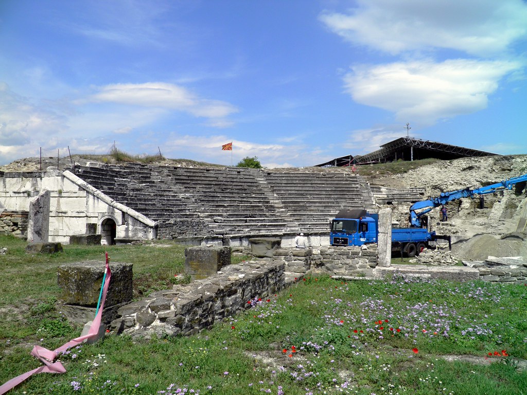 Roman theatre ruins at the Stobi archaeological site in North Macedonia