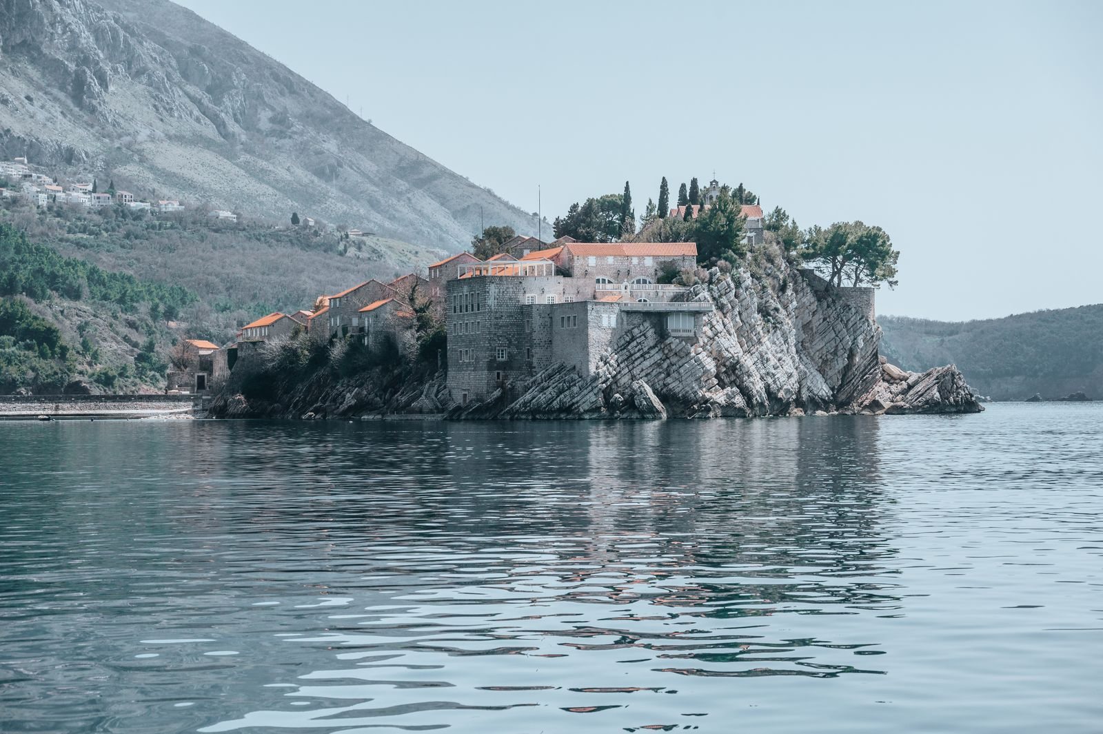 Sveti Stefan Montenegro and the Budva Riviera village above